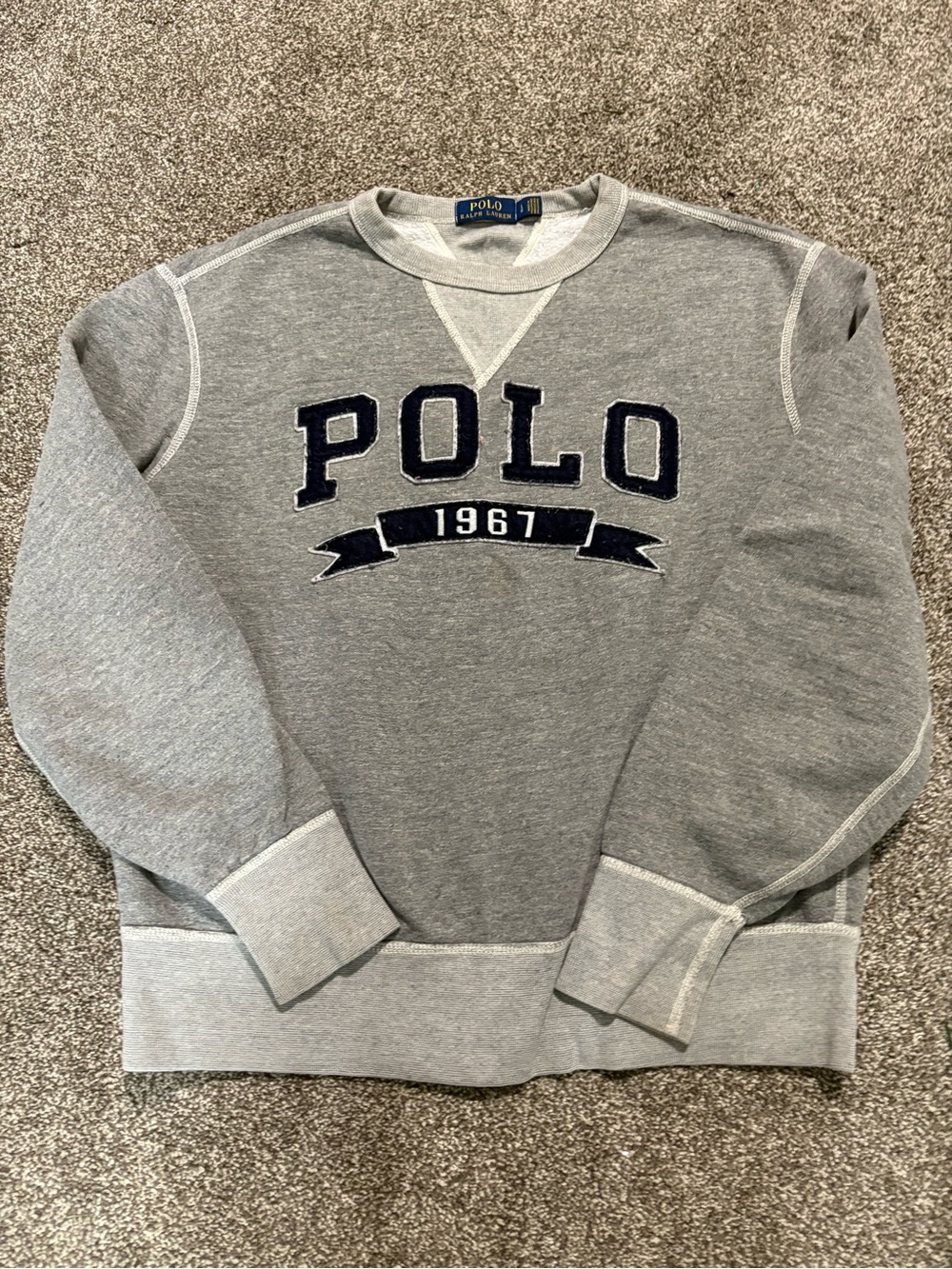Ralph Lauren Gray Crewneck Sweatshirt with Navy 'POLO 1967' Applique